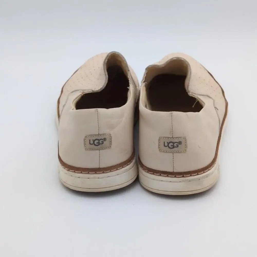 UGG Shoes Womens Size 11 Beige Keile Perforated Slip-On Leather Casual Flats